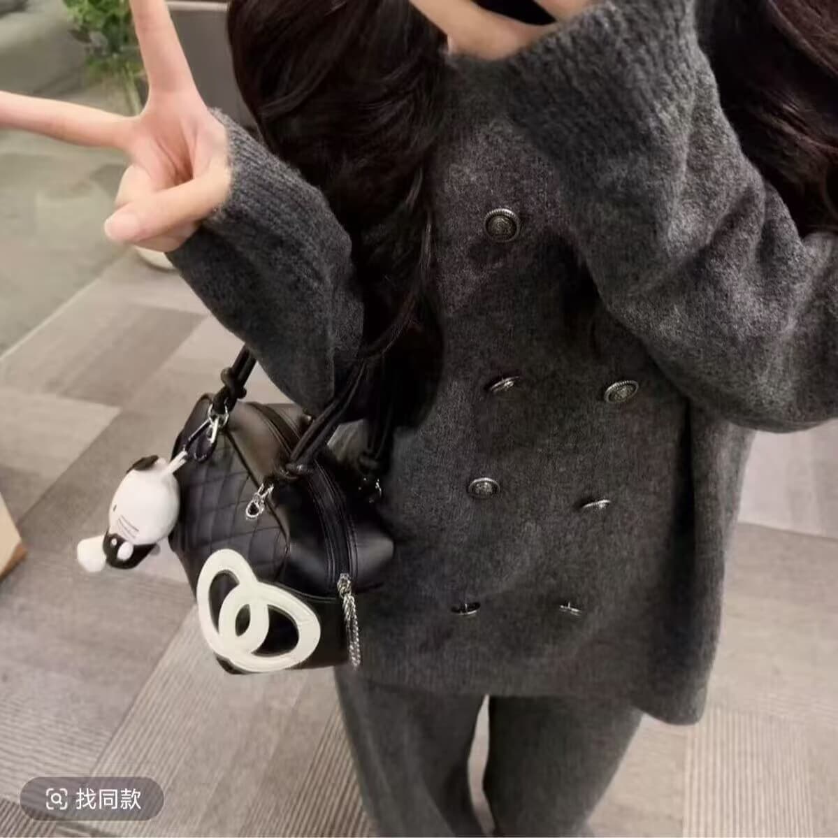 패션 루즈핏 캐주얼 느긋한 바람 이중 버튼 스웨터 와이드 레그 팬츠 미니멀리즘 새로운 점잖은 착용 가져 가라. 투피스 세트 상세 이미지 3