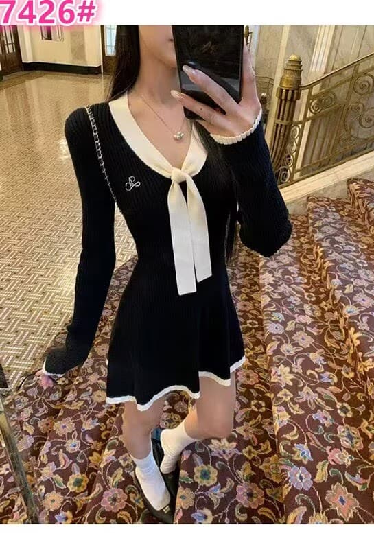 레드 맨 큐레이터 소매 여성 드레스 가을 자이언트 잘 생긴 ~ 중 프랑스식 검정색 관대 한 점잖은 아름다운 페이크 레이어드 치마 상세 이미지 2