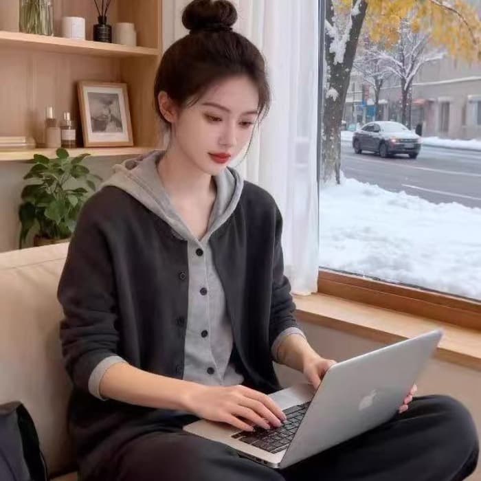 느긋한 바람 후드 페이크 레이어드 니트 오픈 가디건 여성 2026 가을 빅 사이즈 지방 mm 루즈핏 스웨터 기본 셔츠 맨위