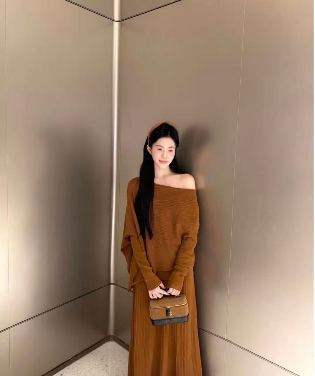 신제품 가을 고급 디자인 센스 슬림해 보이는 망토 숄 페이크 레이어드 니트 세트 한국 스타일 상세 이미지 6