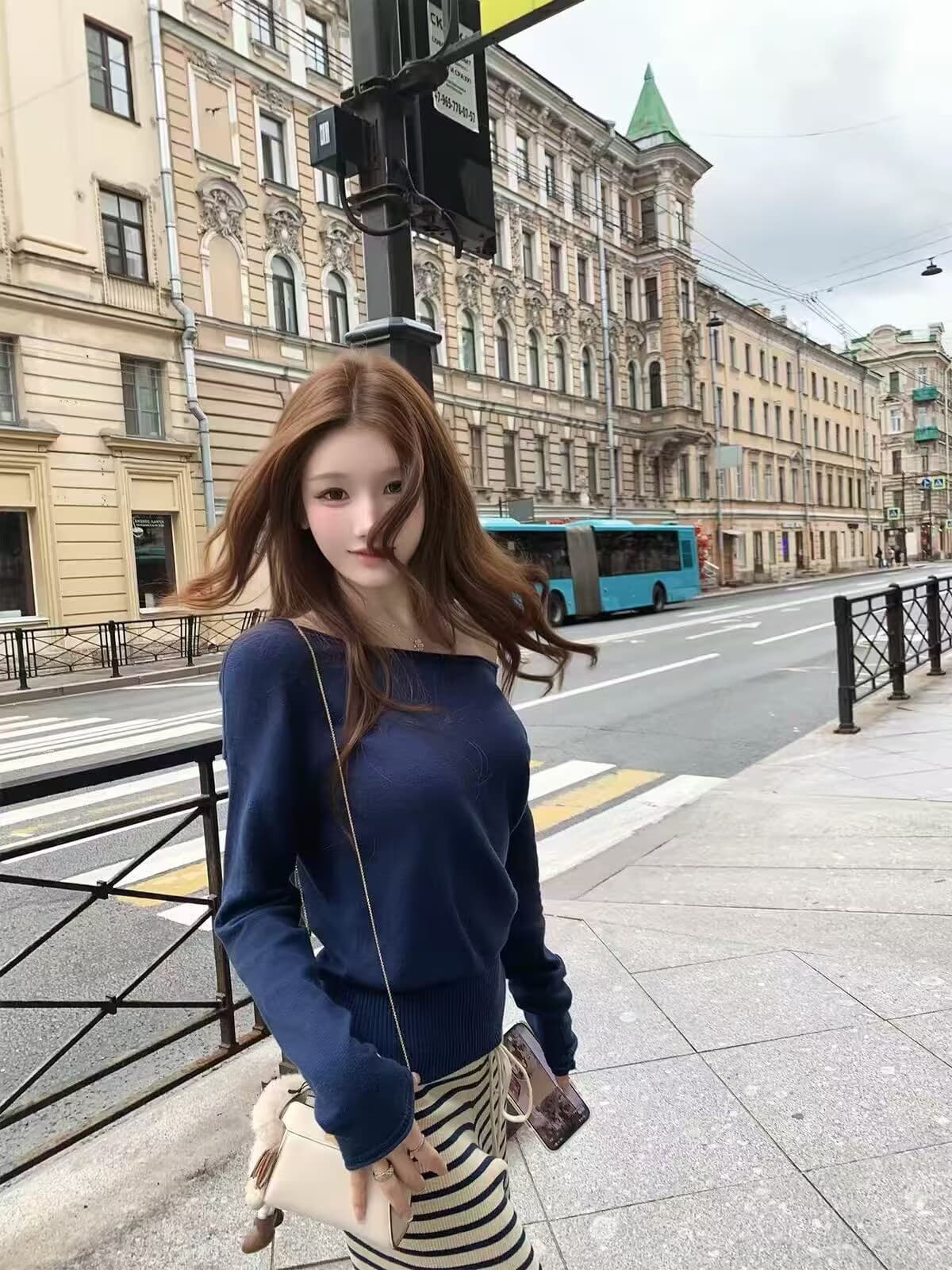 다이 킨 홈 이른 가을 비밀번호 보트넥 니트 스웨터 니트 바지 투피스 세트 상세 이미지 10