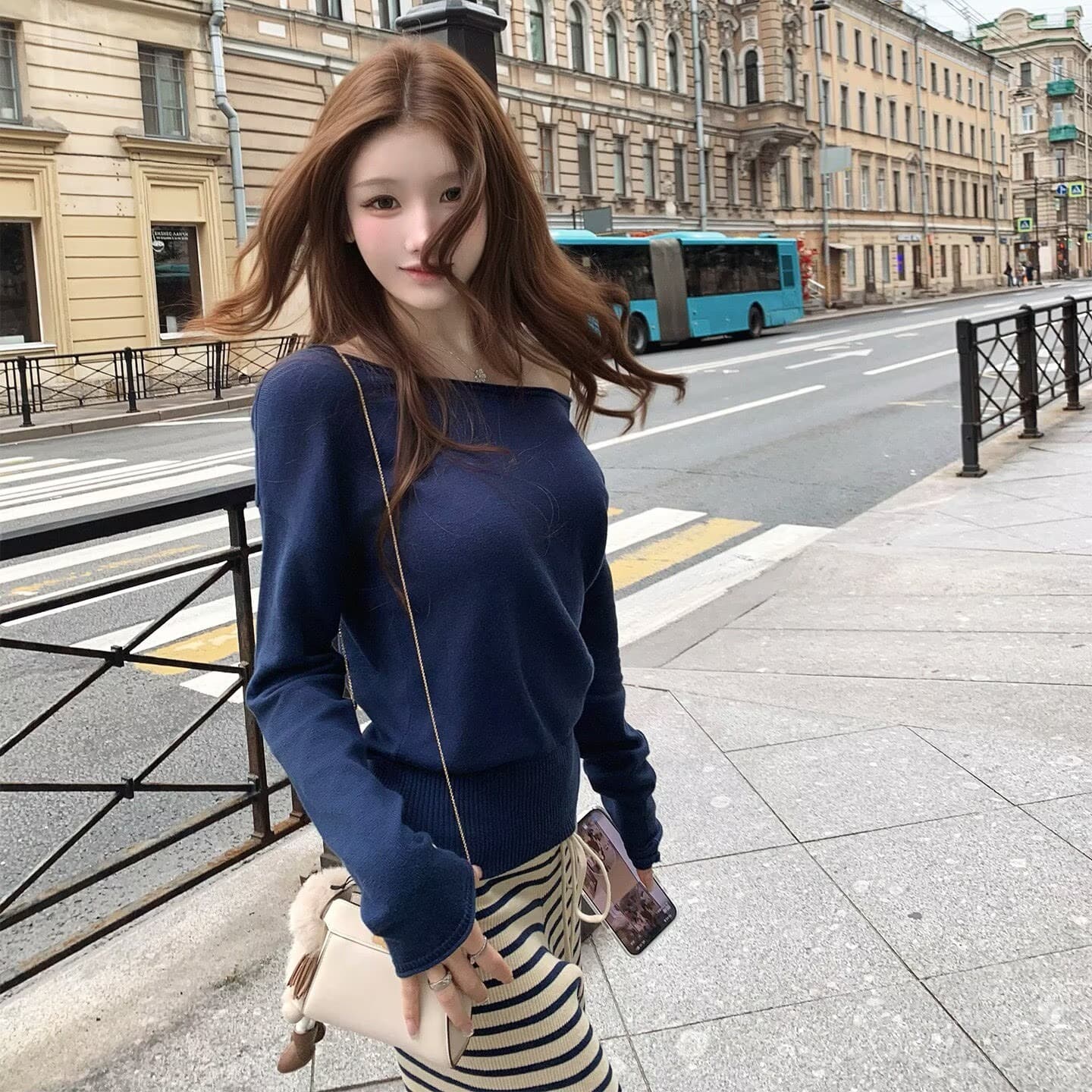 bigking 다이 킨 홈 이른 가을 비밀번호 보트넥 니트 스웨터 니트 바지 투피스 세트 이미지 2