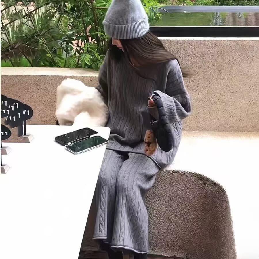 있음 선적 가을 새로운 한국 스타일 패션 느긋한 꽈배기 니트 스웨터 세트 이미지 6