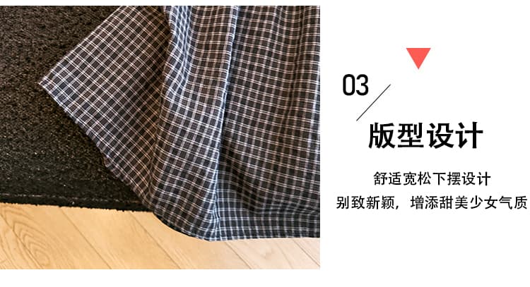 베이비 칼라 체크무늬 스트랩 반팔 여성 셔츠 여름 상세 이미지 6