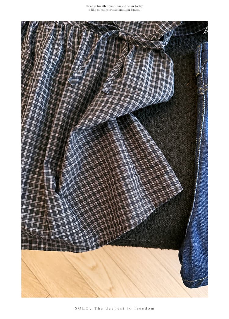 베이비 칼라 체크무늬 스트랩 반팔 여성 셔츠 여름 상세 이미지 22