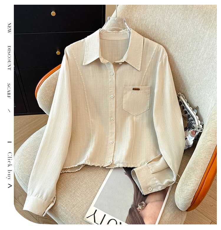 프랑스식 POLO 칼라 스카프 레이스업 긴팔 여성 셔츠 이른 가을 새로운 싱글 줄 버튼 펌프 로프 밑단 디자인 센스 맨위 상세 이미지 9