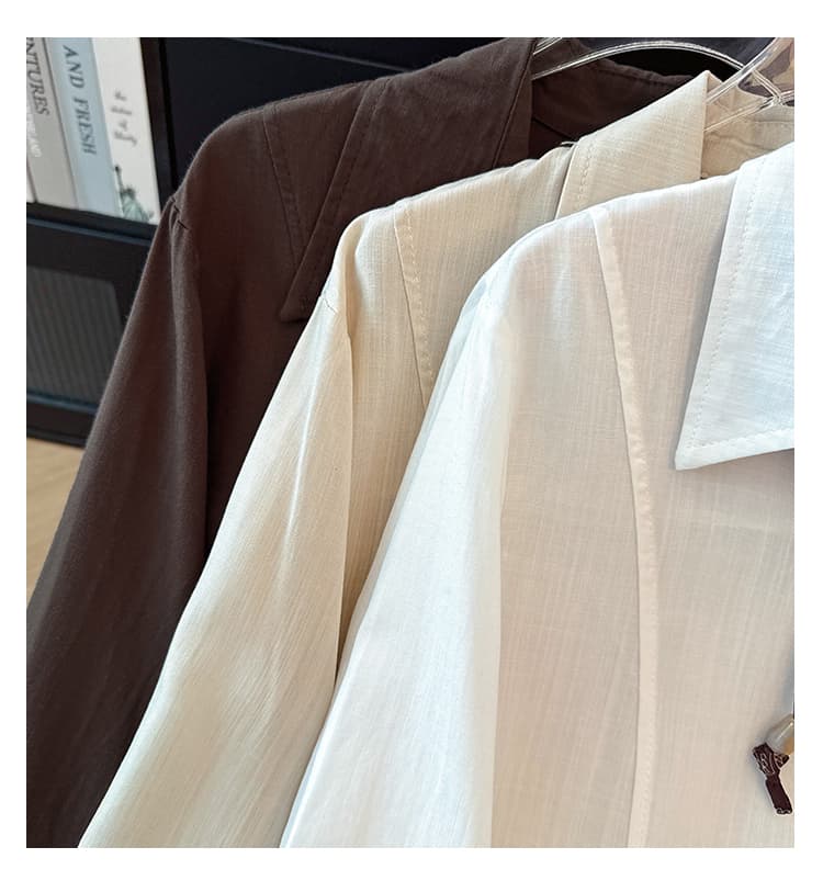 프랑스식 POLO 칼라 스카프 레이스업 긴팔 여성 셔츠 이른 가을 새로운 싱글 줄 버튼 펌프 로프 밑단 디자인 센스 맨위 상세 이미지 14