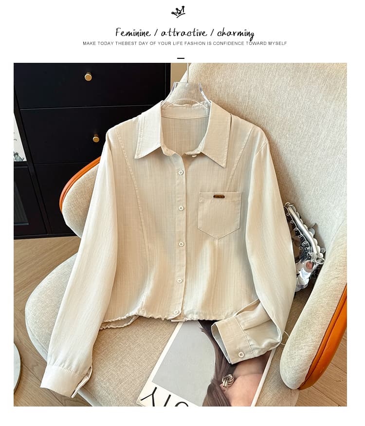 프랑스식 POLO 칼라 스카프 레이스업 긴팔 여성 셔츠 이른 가을 새로운 싱글 줄 버튼 펌프 로프 밑단 디자인 센스 맨위 상세 이미지 16