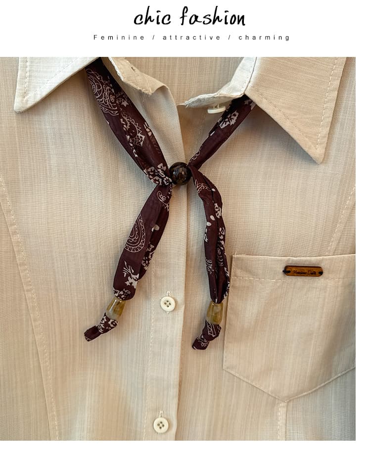 프랑스식 POLO 칼라 스카프 레이스업 긴팔 여성 셔츠 이른 가을 새로운 싱글 줄 버튼 펌프 로프 밑단 디자인 센스 맨위 상세 이미지 21