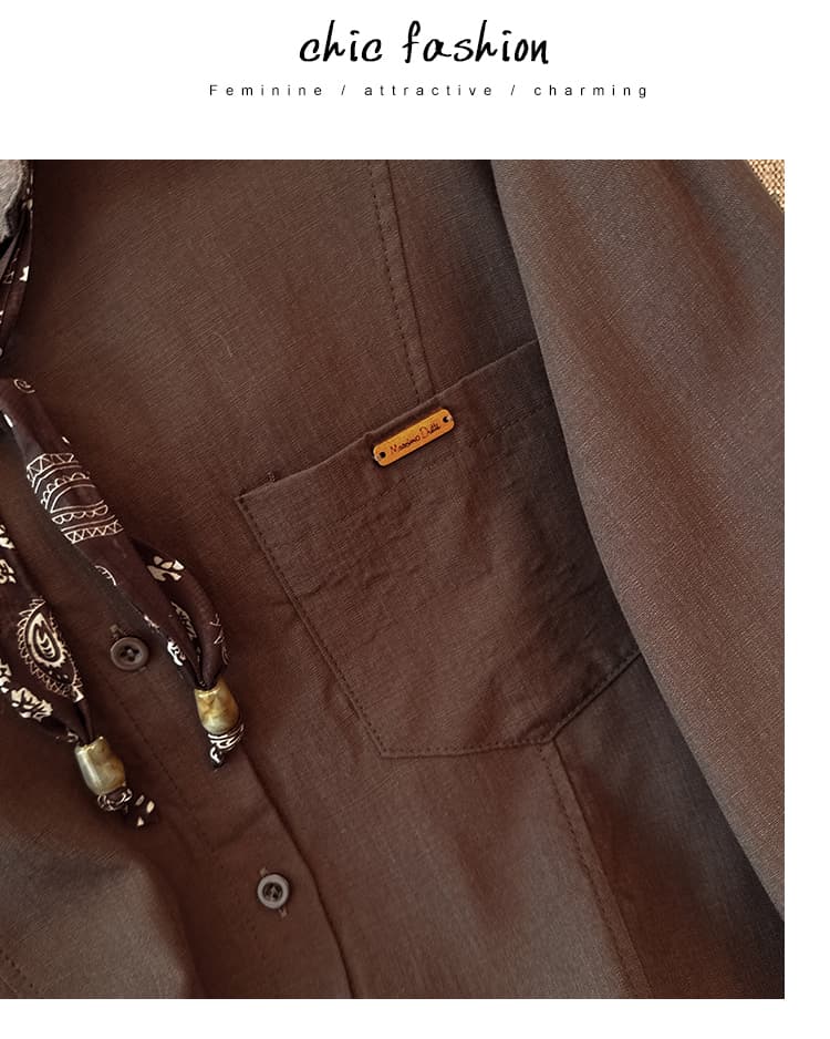 프랑스식 POLO 칼라 스카프 레이스업 긴팔 여성 셔츠 이른 가을 새로운 싱글 줄 버튼 펌프 로프 밑단 디자인 센스 맨위 상세 이미지 31