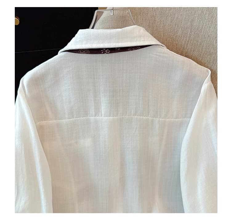 프랑스식 POLO 칼라 스카프 레이스업 긴팔 여성 셔츠 이른 가을 새로운 싱글 줄 버튼 펌프 로프 밑단 디자인 센스 맨위 상세 이미지 49