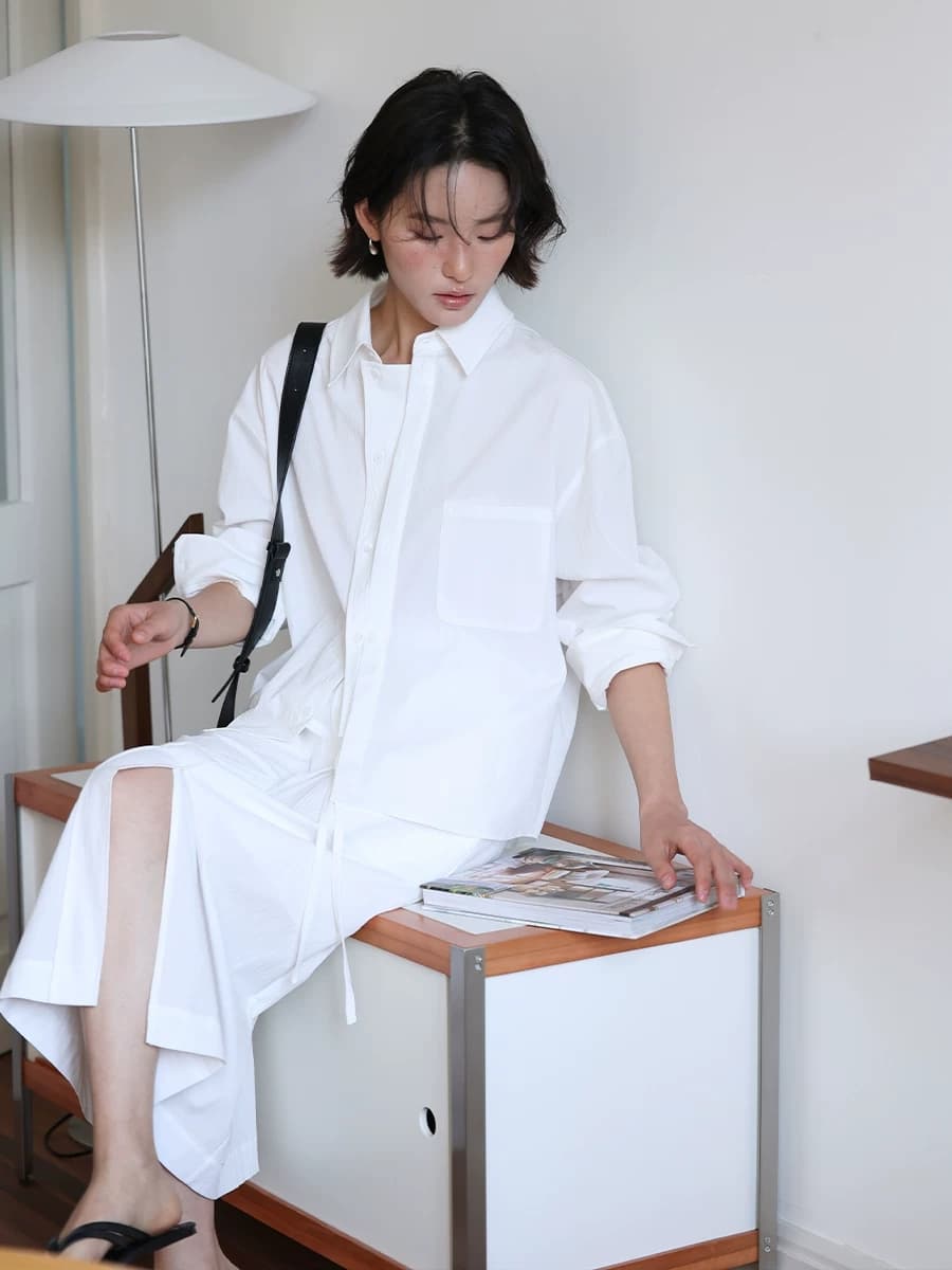 프랑스식 오리지널 화이트 질감 센스 루즈핏 여성 셔츠 가을 품격 느긋한 긴팔 셔츠 이미지 4