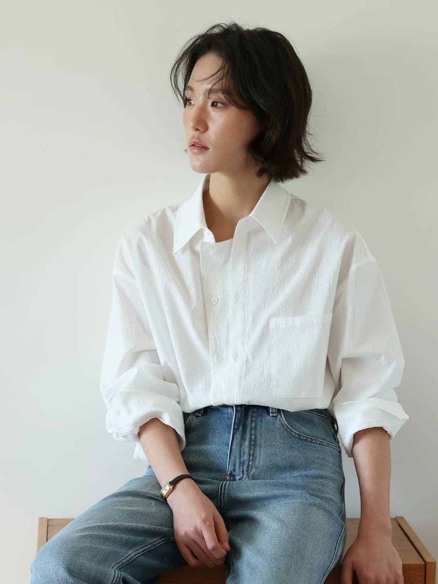 프랑스식 오리지널 화이트 질감 센스 루즈핏 여성 셔츠 가을 품격 느긋한 긴팔 셔츠 상세 이미지 5