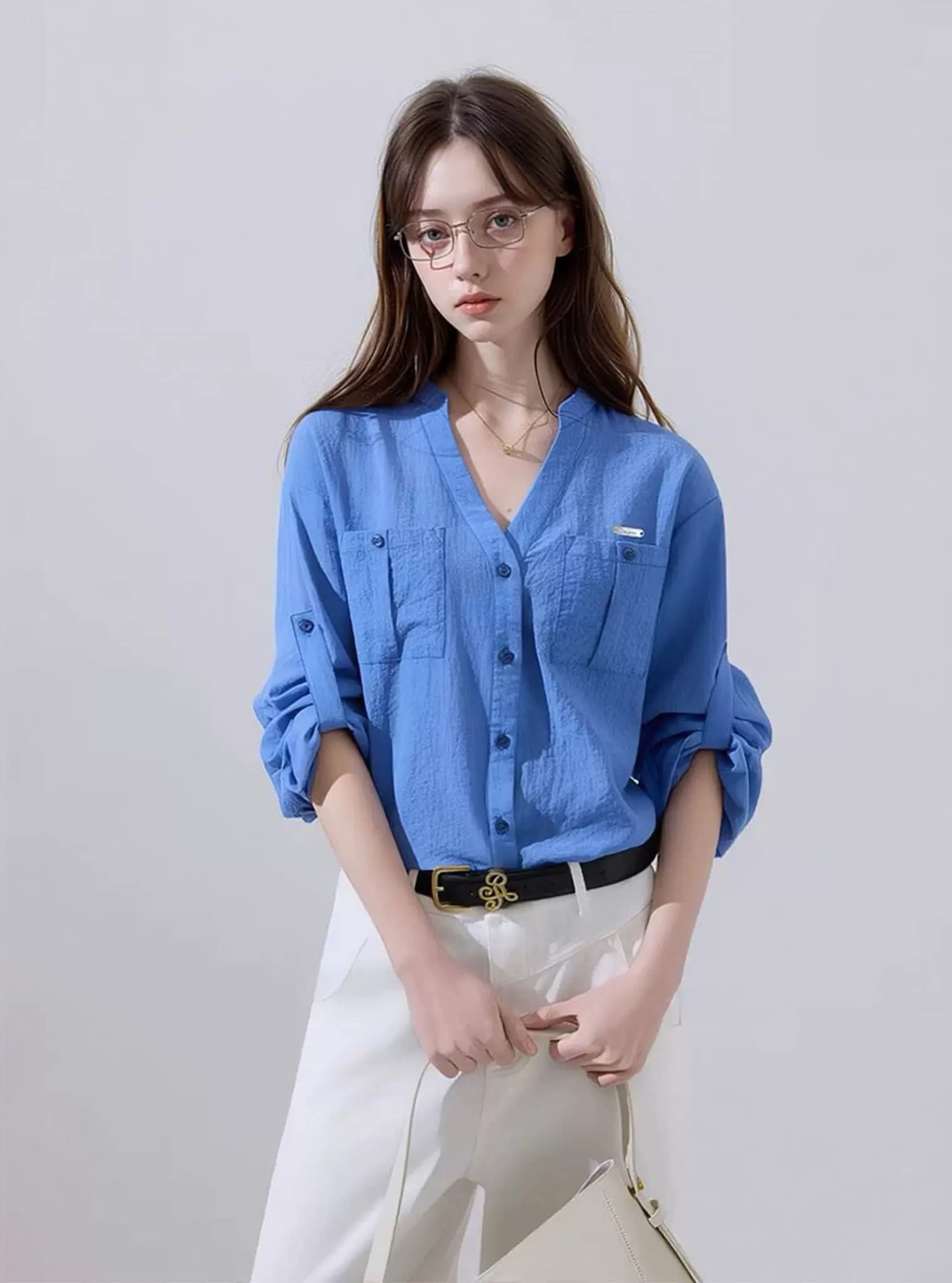 ikyou 고급 센스 디자인 센스 작은 대중 여성 셔츠 여름 새로운 루즈핏 슬림해 보이는 캐주얼 통기성 셔츠 재킷 이미지 4