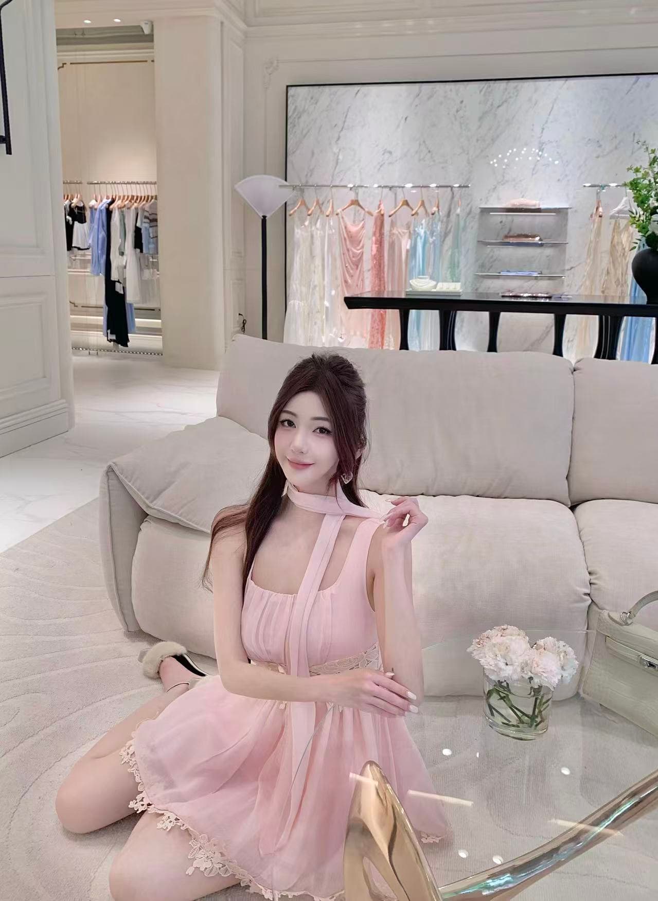 정가 실사 광장 칼라 민소매 패치워크 레이스 하이웨이스트 슬림해 보이는 퍼프 스커트 경기 리본 상세 이미지 11
