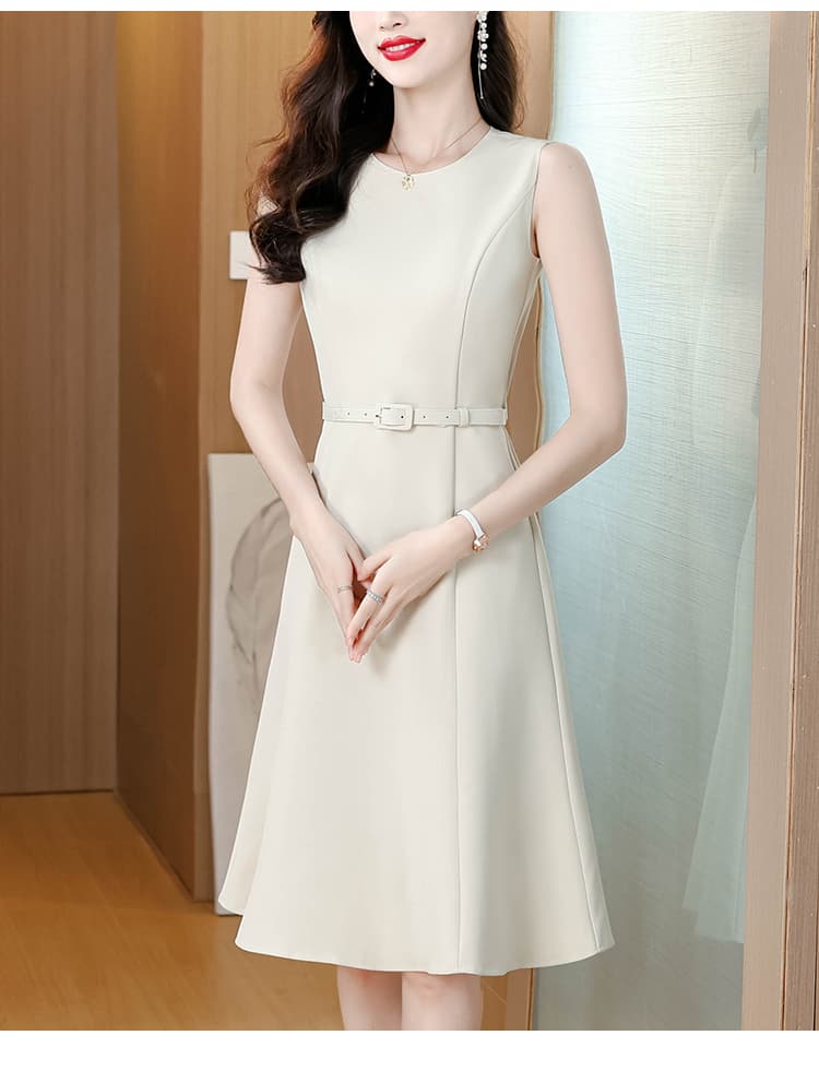 2026 봄 새로운 출퇴근 민소매 드레스 허리 수축 경력 A라인 스커트 여성 상세 이미지 6