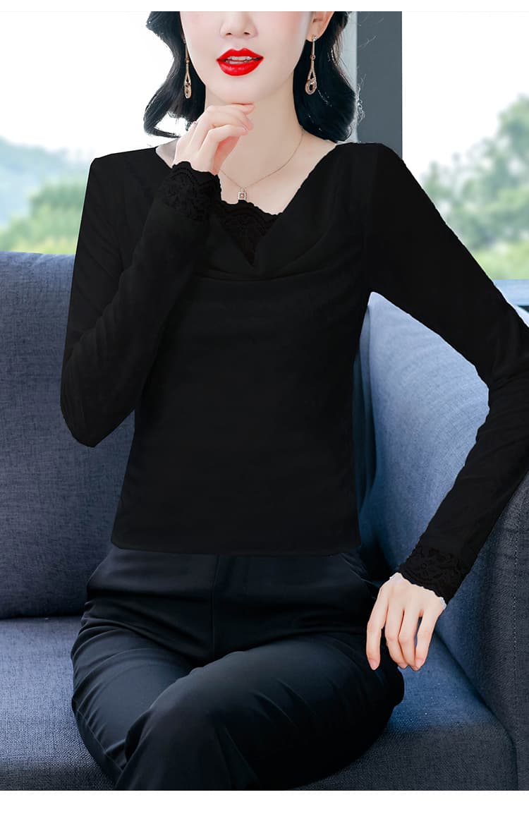 아세트산 흔들다 칼라 벨벳 레이스 조각 기본 셔츠 품격 셔츠 맨위 2026 년 가을 새로운 여성 상세 이미지 13