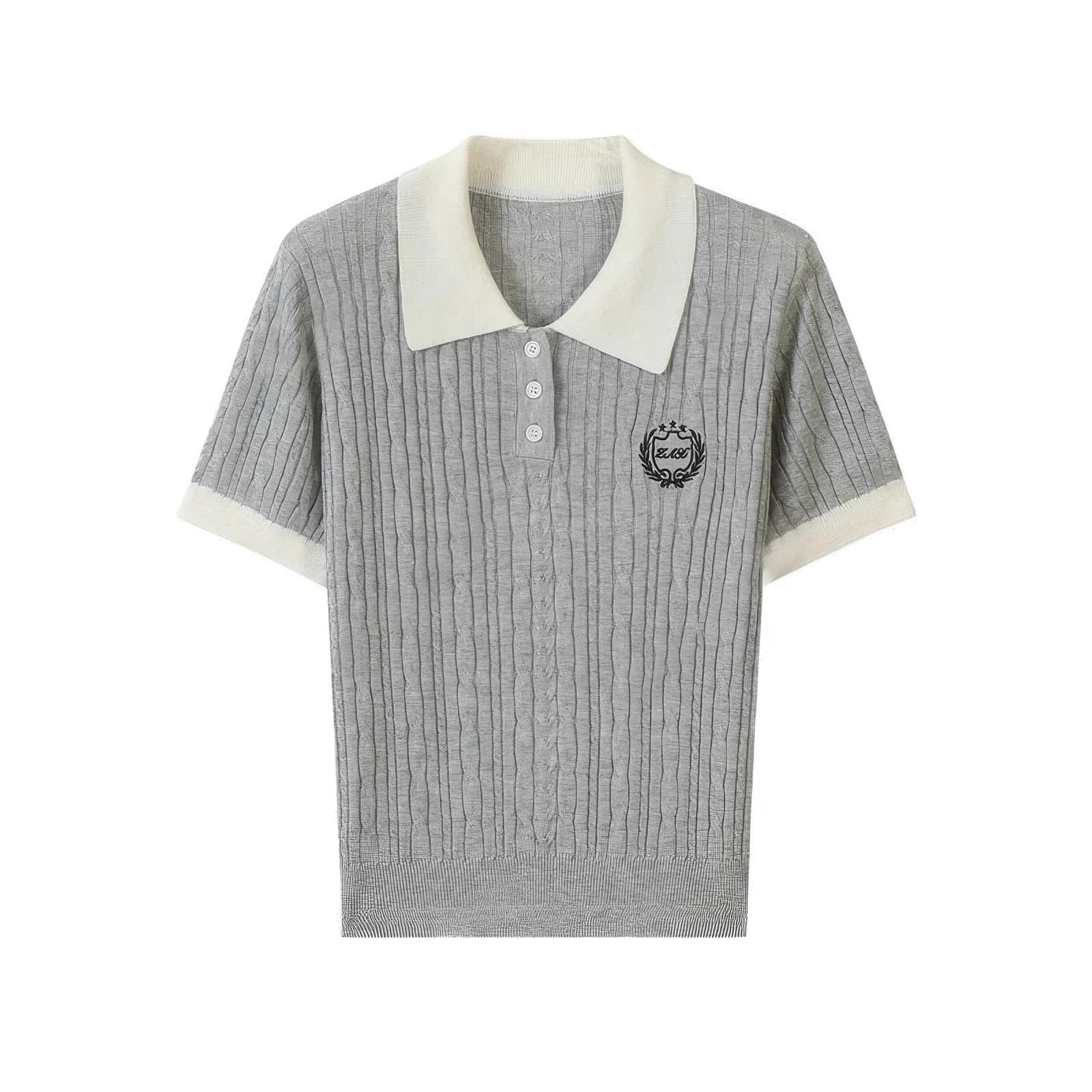 한 부서 학원 스타일 POLO 칼라 자수 얼음 실크 니트 반팔 티셔츠 여성 여름 배색 외국 가스 연령 감소 슬림해 보이는 맨위 이미지 5