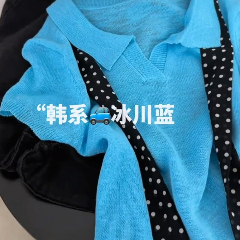 한 부서 원본 싱글 여름 새로운 여성 POLO 칼라 니트 반팔 여성 경기 도트 무늬 스카프 다용도 상세 이미지 1