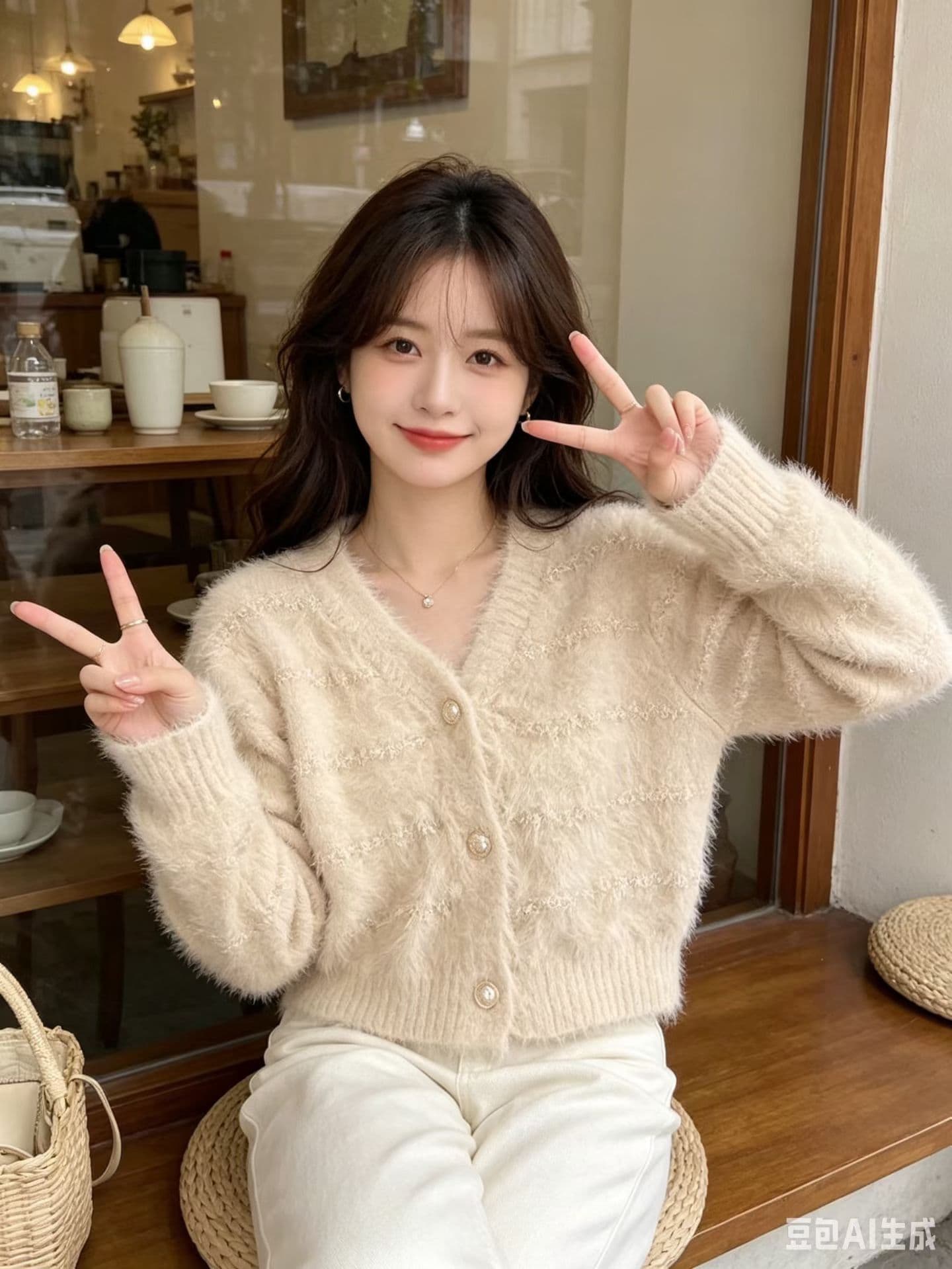 가을 겨울 한국 스타일 착용 가져 가라. 새로운 부드러운 찹쌀 바람 V넥 스웨터 여자 고급 센스 수달 털 니트 재킷 맨위 상세 이미지 2