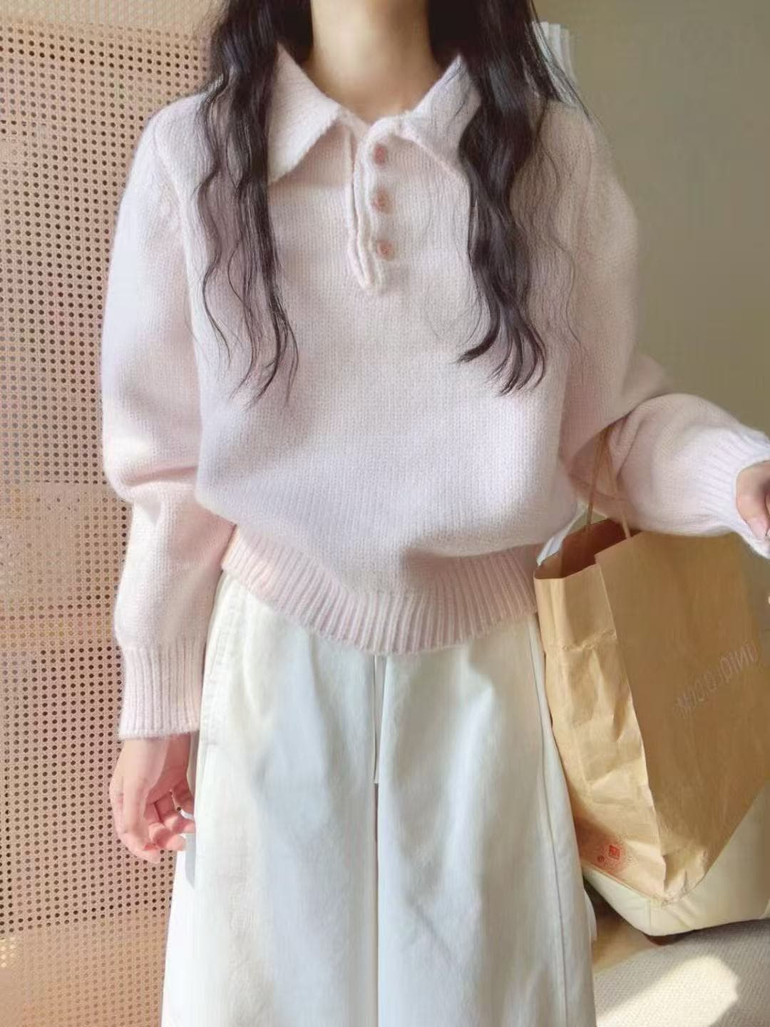 한 부서 폴로 칼라 스웨터 여자 가을 겨울 고급 센스 느긋한 바람 두꺼운 인사이드 가져 가라. 기본 셔츠 외출용 베이비 칼라 니트 스웨터 이미지 4