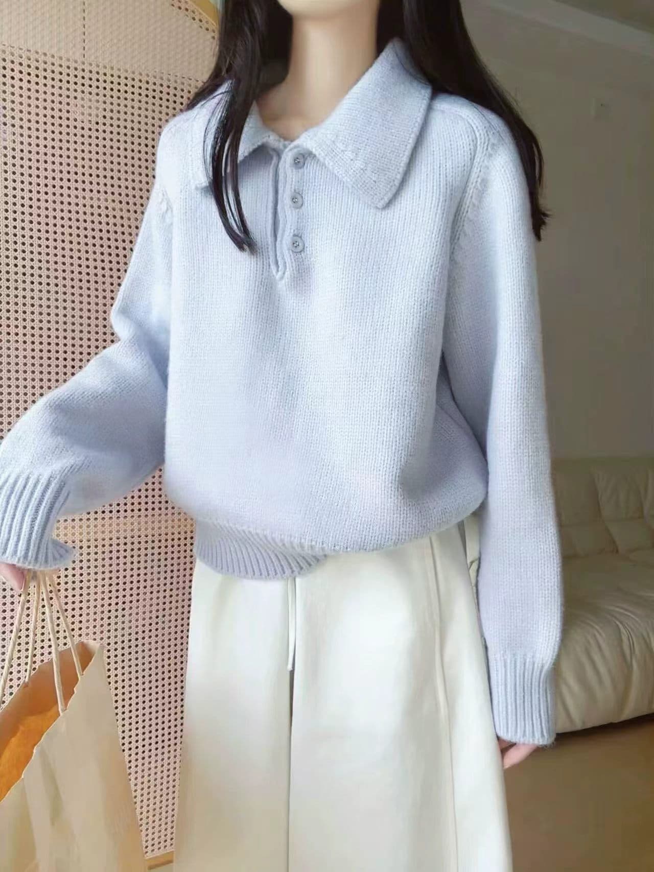 한 부서 폴로 칼라 스웨터 여자 가을 겨울 고급 센스 느긋한 바람 두꺼운 인사이드 가져 가라. 기본 셔츠 외출용 베이비 칼라 니트 스웨터 상세 이미지 1