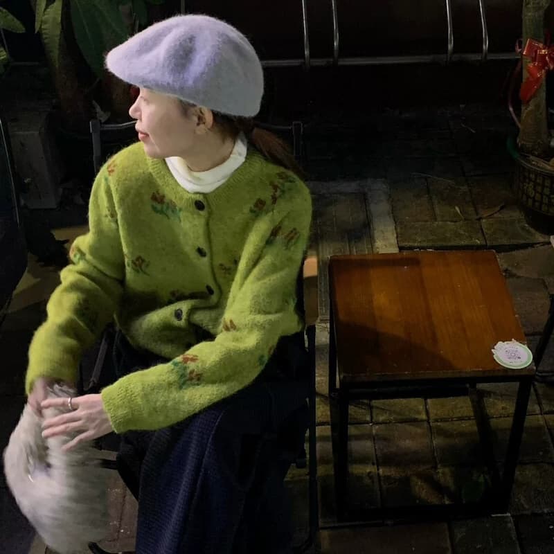 26 가을 겨울 한 부서 느긋한 장미 자카드 스웨터 코트 루즈핏 플러스 두껍고 부드러운 찹쌀 품격 니트 오픈 가디건 1275 이미지 3