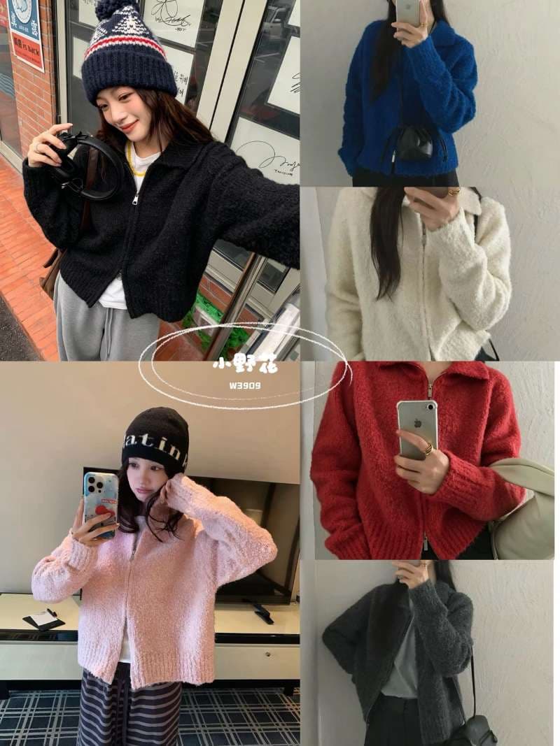 한 부서 서클 실 더블 지퍼 폴로 칼라 스웨터 오픈 가디건 여성 가을 겨울철 달콤한 스타일 레트로 캐주얼 다용도 재킷 트렌디 상세 이미지 1