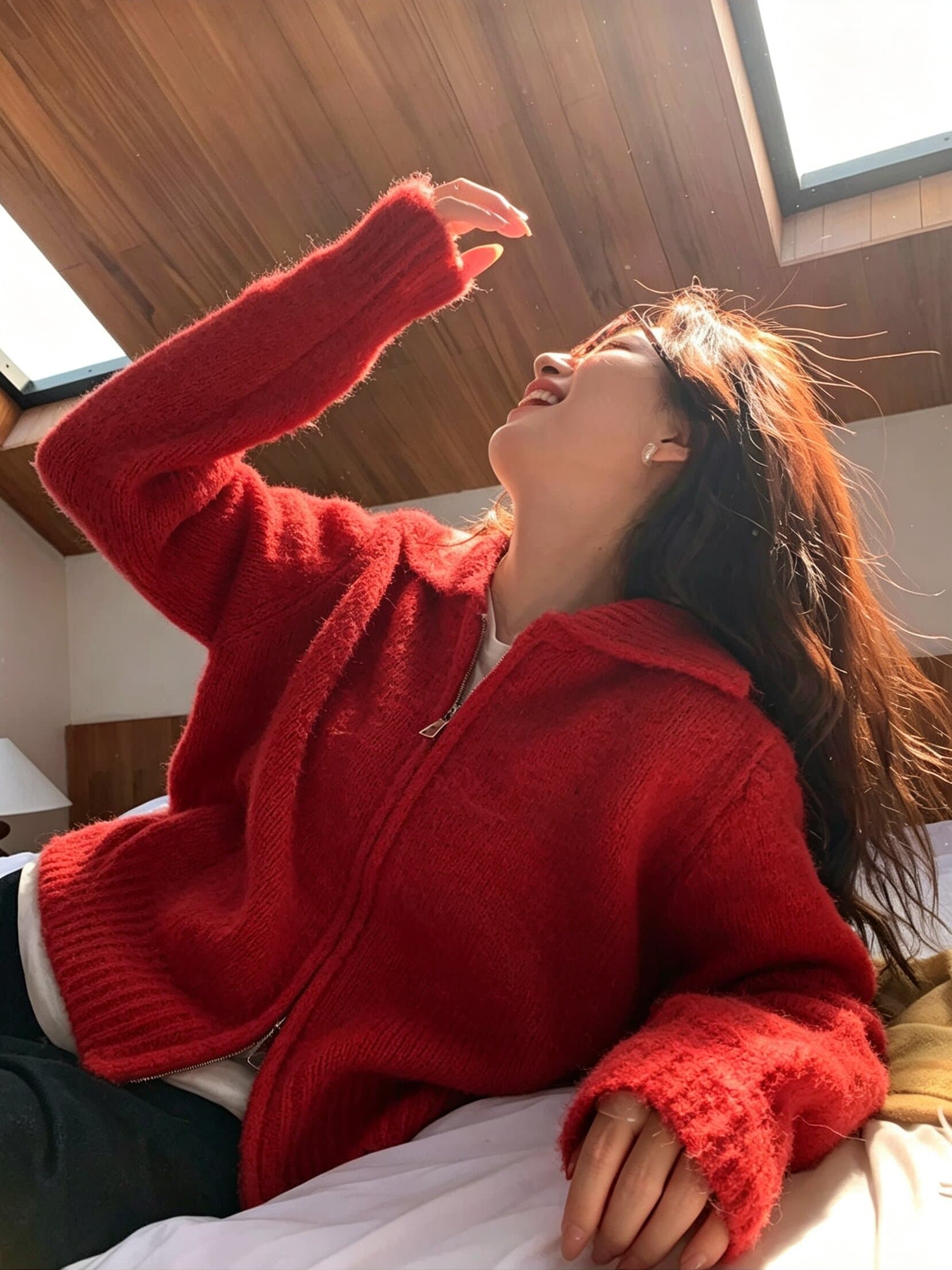 한 부서 서클 실 더블 지퍼 폴로 칼라 스웨터 오픈 가디건 여성 가을 겨울철 달콤한 스타일 레트로 캐주얼 다용도 재킷 트렌디 상세 이미지 3