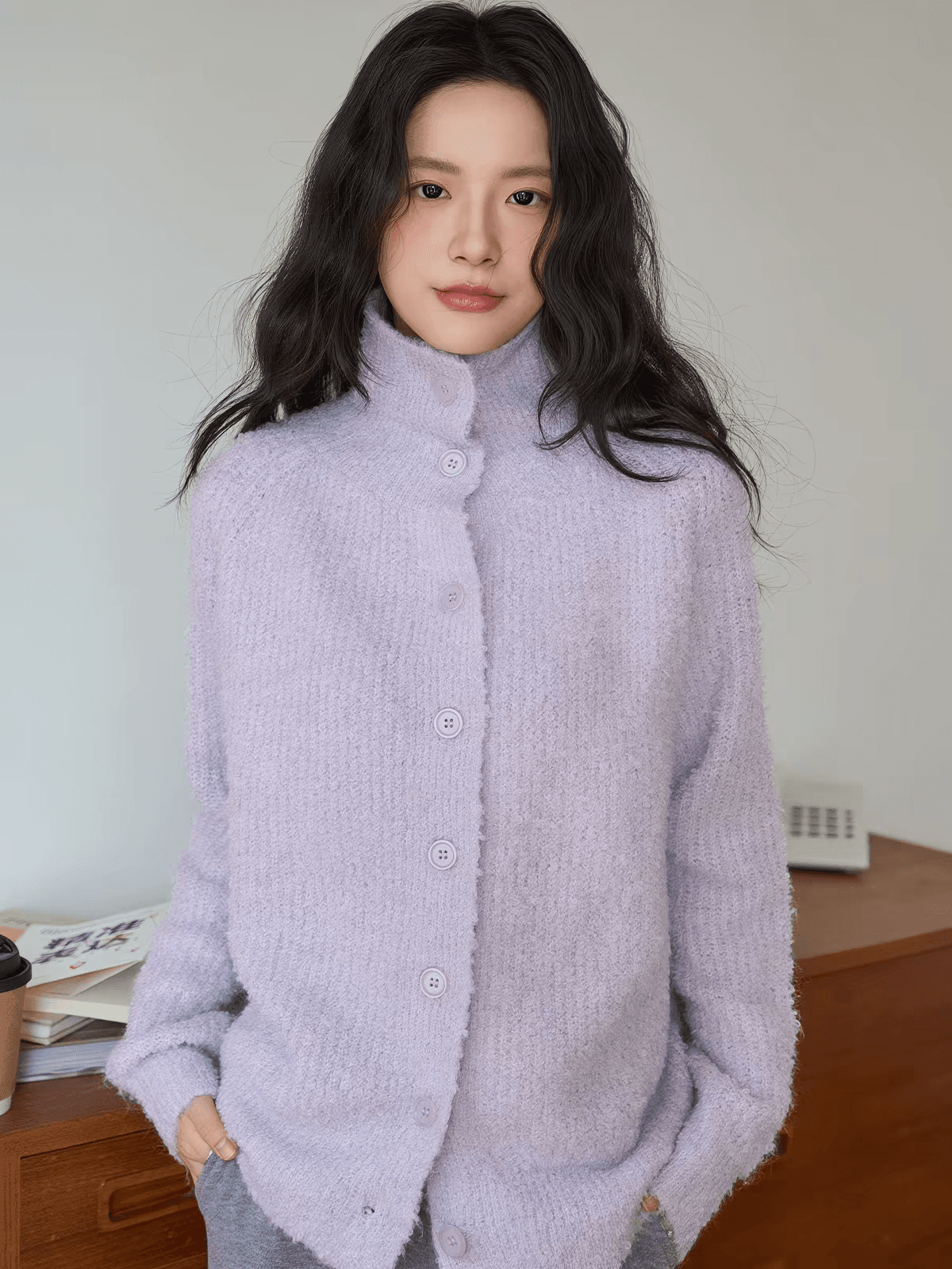 한 부서 부드러운 찹쌀 폴로 칼라 니트 오픈 가디건 스웨터 남녀 봄 가을 루즈핏 캐주얼 다용도 보온 털 셔츠 재킷 상세 이미지 5