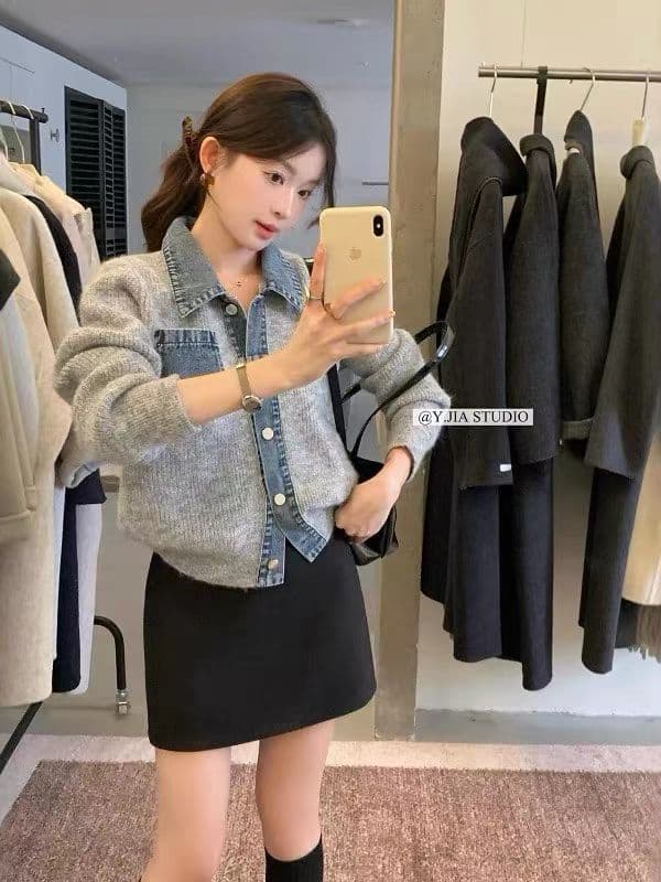 한 부서 2026 가을 겨울 새로운 레트로 무거운 작업 자카드 스탠드 칼라 터틀넥 스웨터 두꺼운 니트 패치워크 재킷 이미지 4
