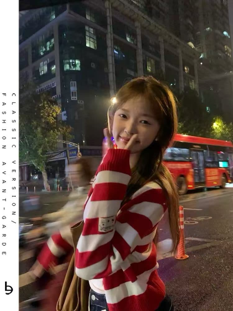 있음 선적 한 부서 달콤함 배색 빨간색 스트라이프 오픈 가디건 스웨터 여자 작은 키 부드러운 찹쌀 찹쌀 니트 스웨터 맨위