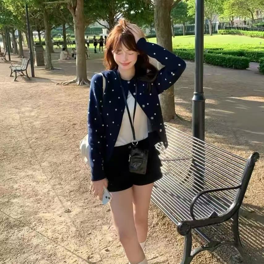 한 부서 라운드 넥 느긋한 새로운 맨위 도트 무늬 니트 부드러운 오픈 가디건 달콤함 스웨터 레트로 고급 재킷 맨위 상세 이미지 8