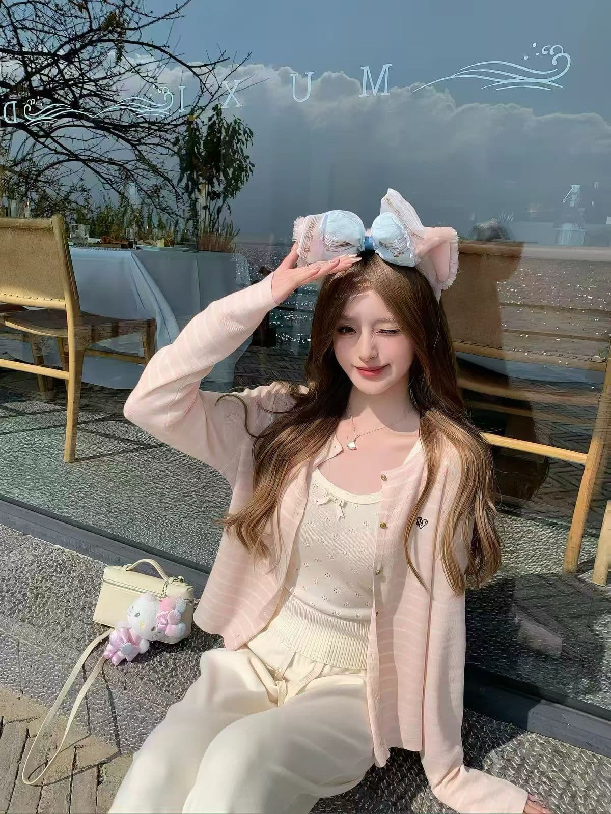 순수한 욕망 흑백 줄무늬 얇은 스타일 니트 오픈 가디건 통기성 자외선 차단 긴팔 부드러운 다용도 슬림해 보이는 작은 외투 여성 이른 가을 상세 이미지 3