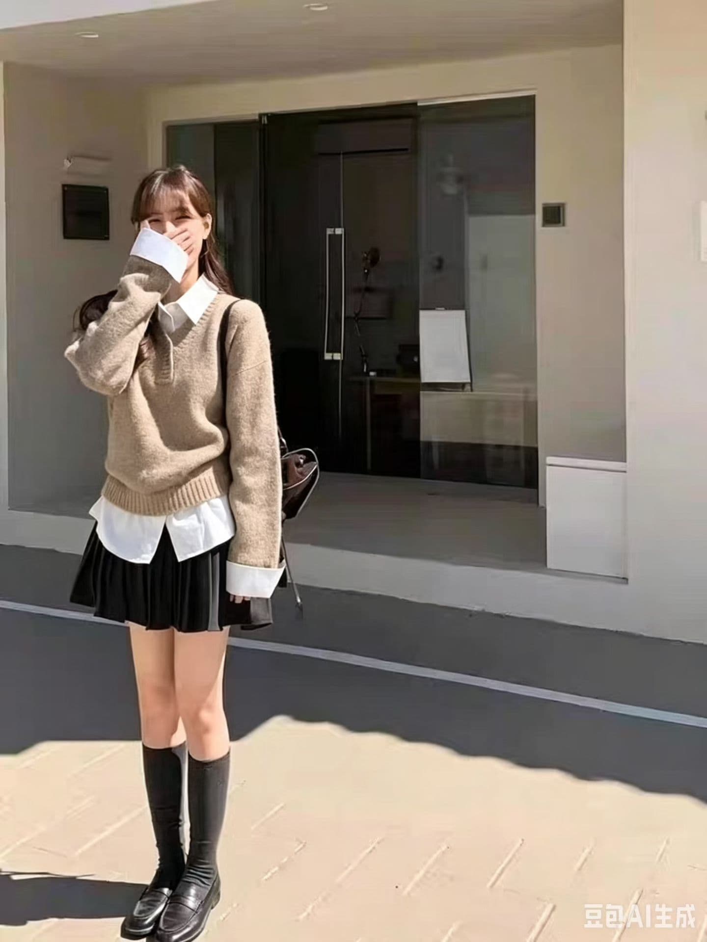 한국 chic 가을 겨울 레트로 연령 감소 디자인 센스 셔츠 칼라 패치워크 페이크 레이어드 풀오버 여성 뜨개질 맨위 상세 이미지 6