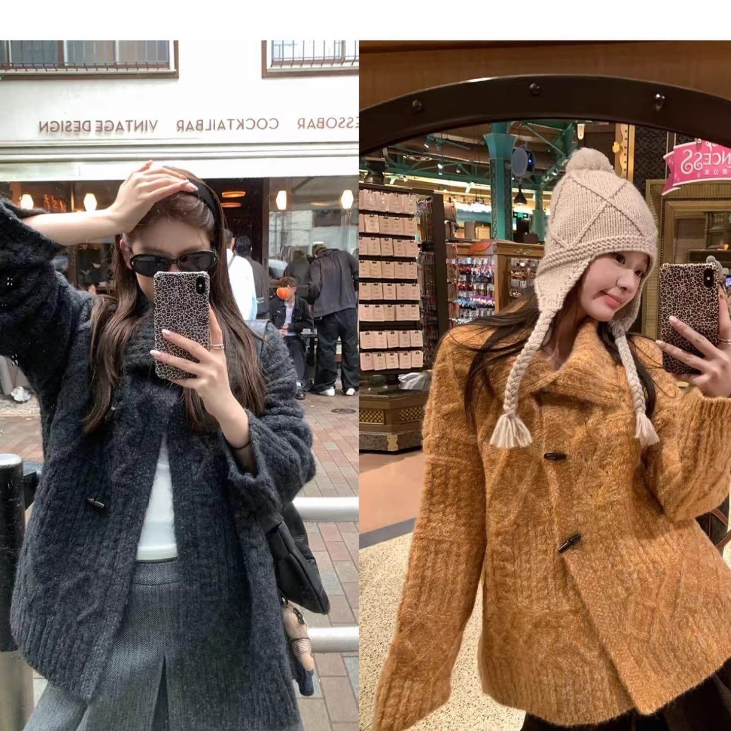 무거운 작업 트위스트 꽃 소뿔 버클 폴로 칼라 느긋한 꽈배기 스웨터 여성 가을 겨울 외부 가져 가라. 양모 스웨터 코트 상세 이미지 6