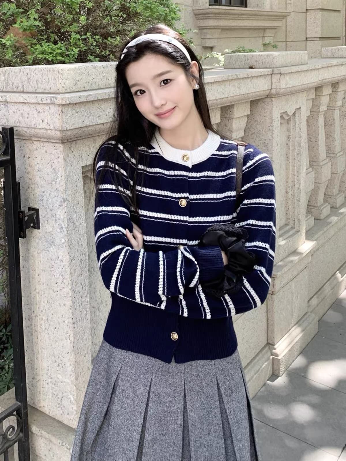 블루 색상 레트로 스트라이프 니트 오픈 가디건 여성 가을 착용 가져 가라. 학원 스타일 몸매 가꾸기 쇼트 스타일 고유 한 아름다운 작은 맨위 상세 이미지 5