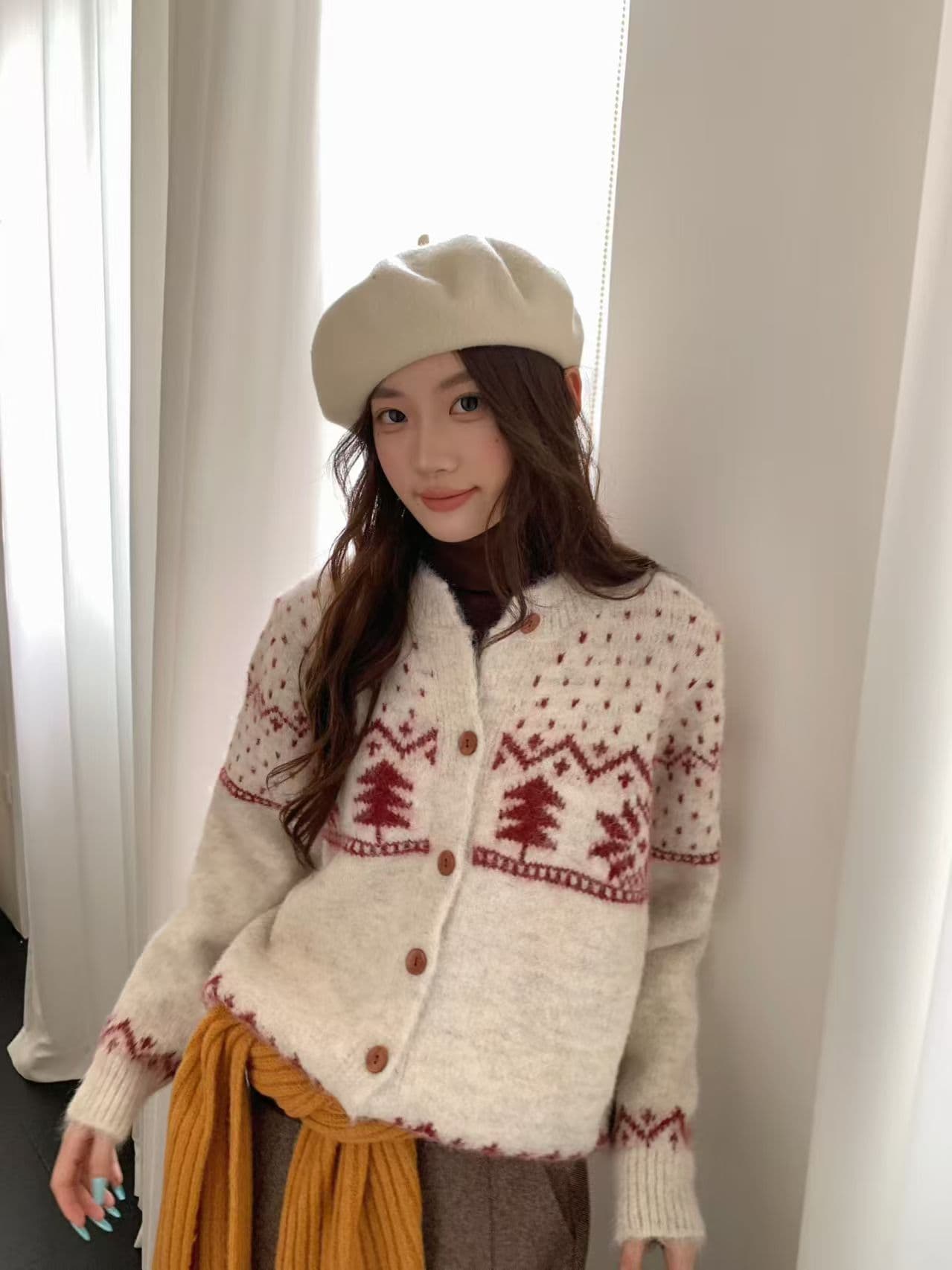 한 부서 레트로 크리스마스 작은 나무 분위기 센스 외국 가스 스웨터 오픈 가디건 여성 겨울 새로운 부드러운 찹쌀 편안함 루즈핏 재킷