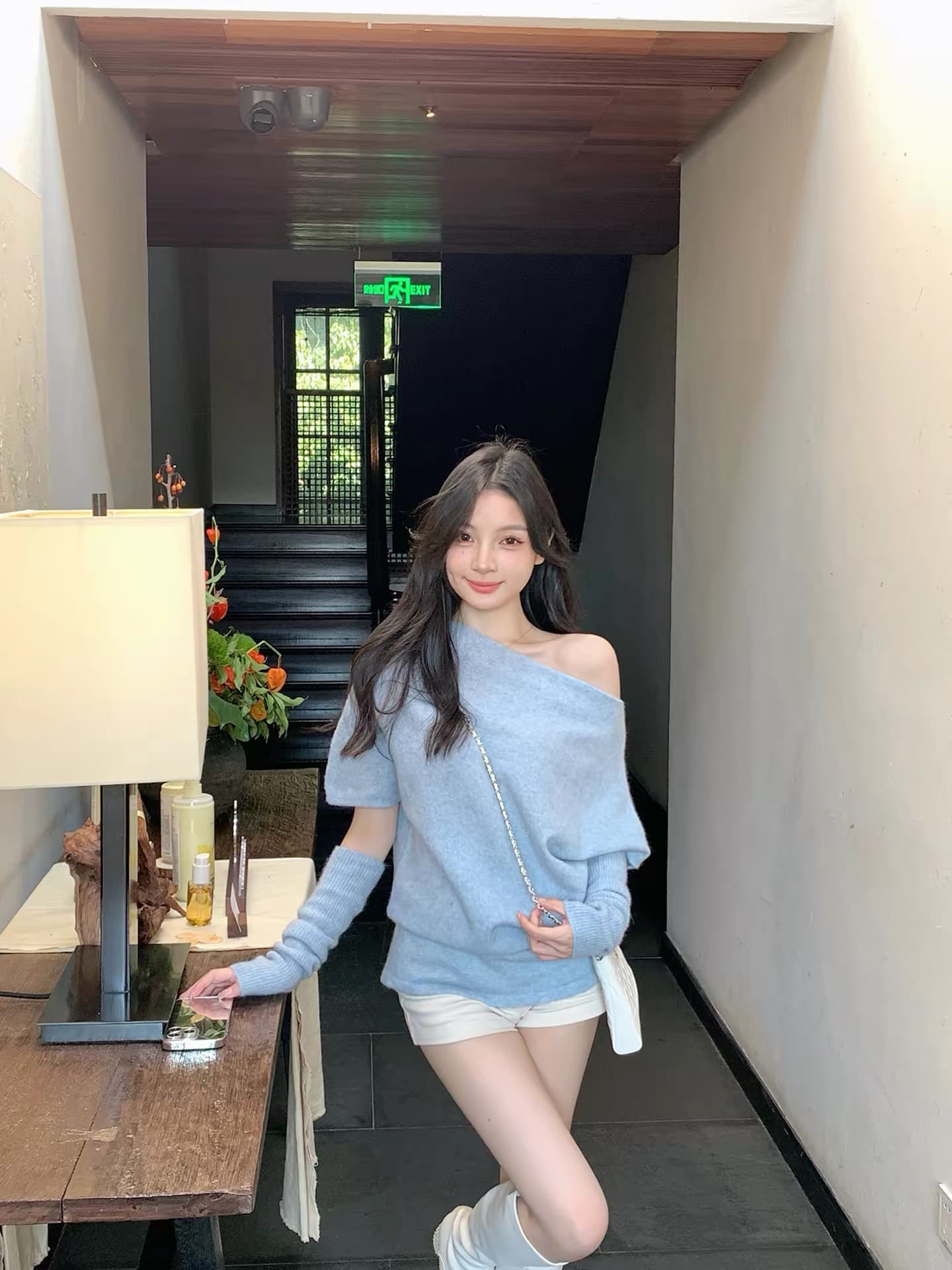 주 그래. 그래. 양모 혼방 오프숄더 소매 커버 스웨터 여자 조기 가을 느긋한 바람 고급 센스 비스듬한 어깨 의류 인사이드 가져 가라. 이미지 3