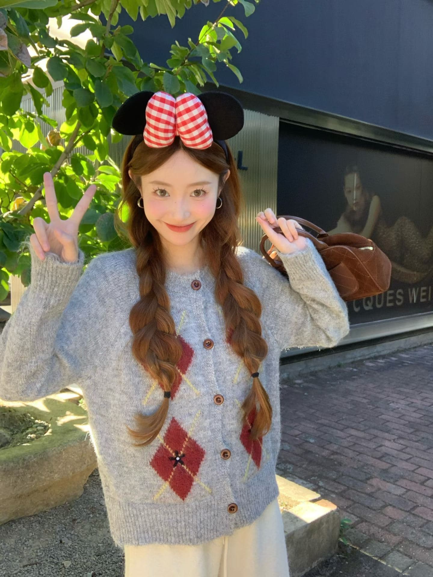 한 부서 레트로 링 그리드 니트 오픈 가디건 여성 새로운 가을 겨울 루즈핏 느긋한 바람 스웨터 코트 맨위 이미지 4