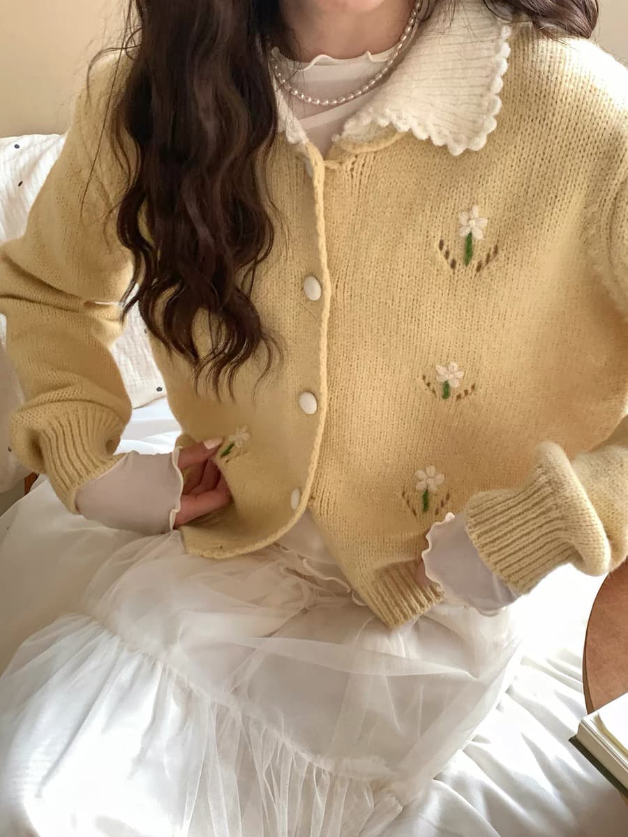 even 하나 원자바오 죽은 나무 凛 봄 한 부서 높음 지혜 센스 포함 양모 부드러운 프랑스식 자수 한국 스타일 스웨터 오픈 가디건 상세 이미지 5