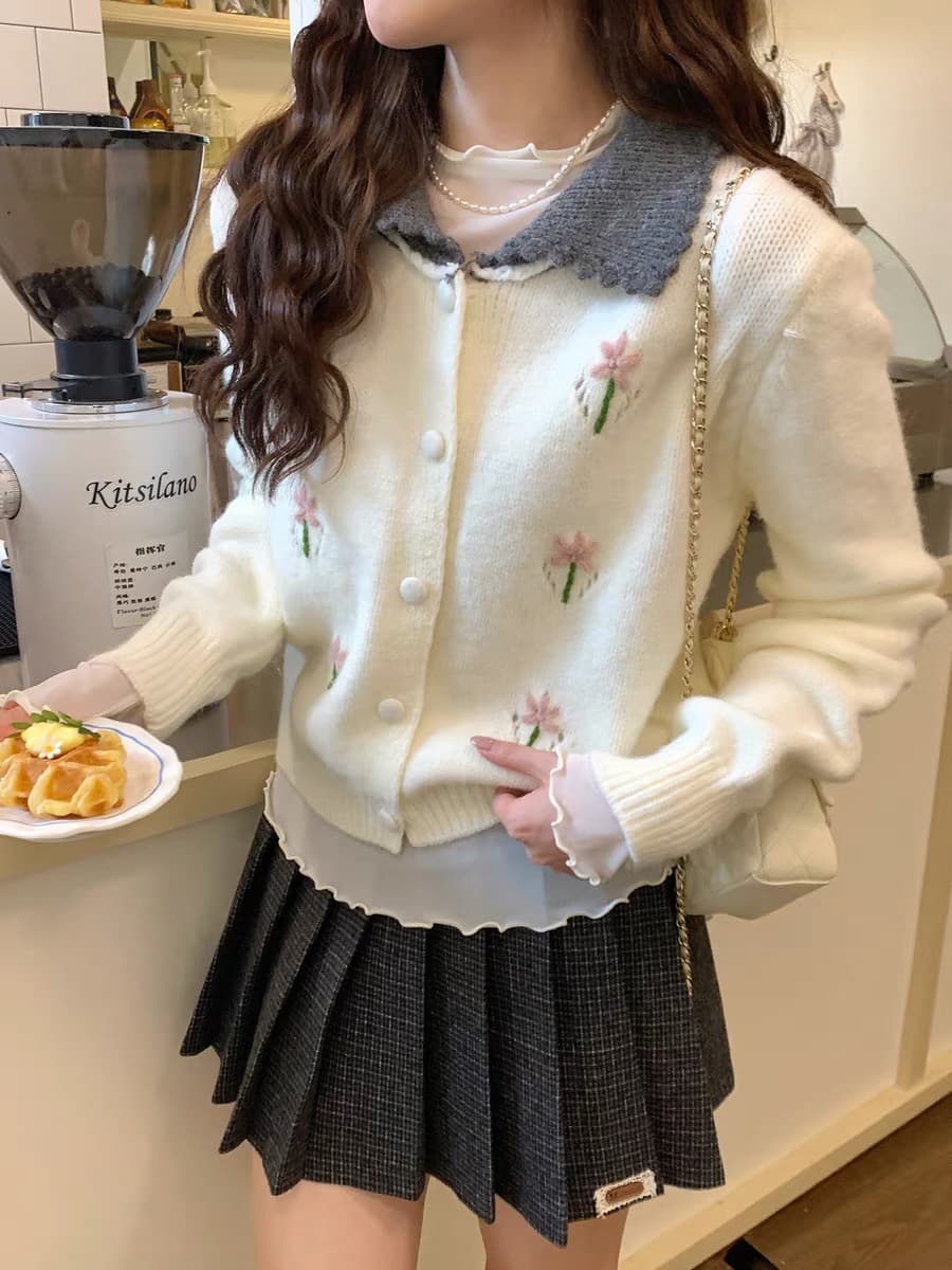 even 하나 원자바오 죽은 나무 凛 봄 한 부서 높음 지혜 센스 포함 양모 부드러운 프랑스식 자수 한국 스타일 스웨터 오픈 가디건 상세 이미지 6