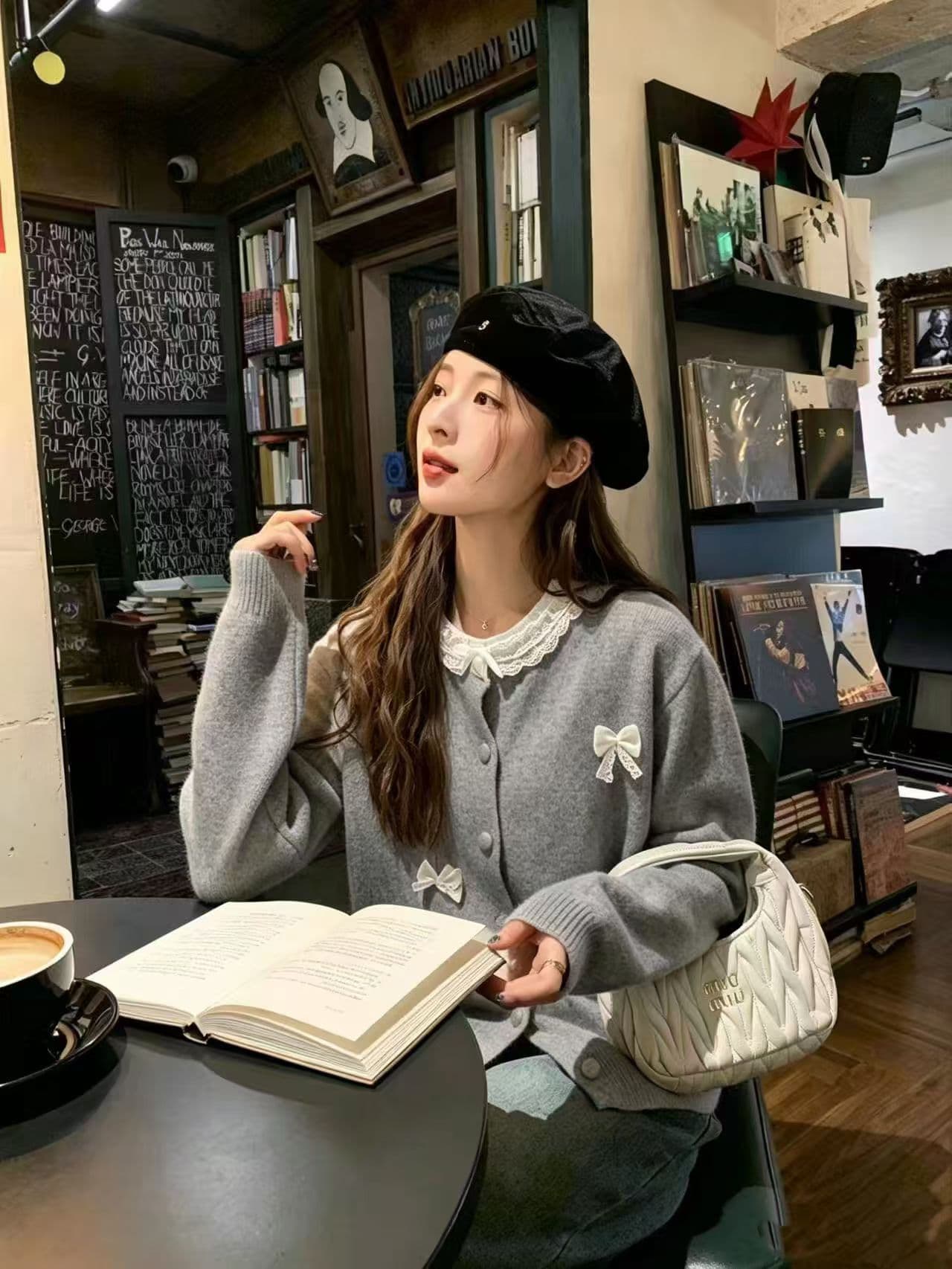 레이스 나비 매듭 스웨터 오픈 가디건 2026 새로운 달콤함 부드러운 찹쌀 부드러운 바람 연령 감소 느긋한 맨위 재고 있음 이미지 3