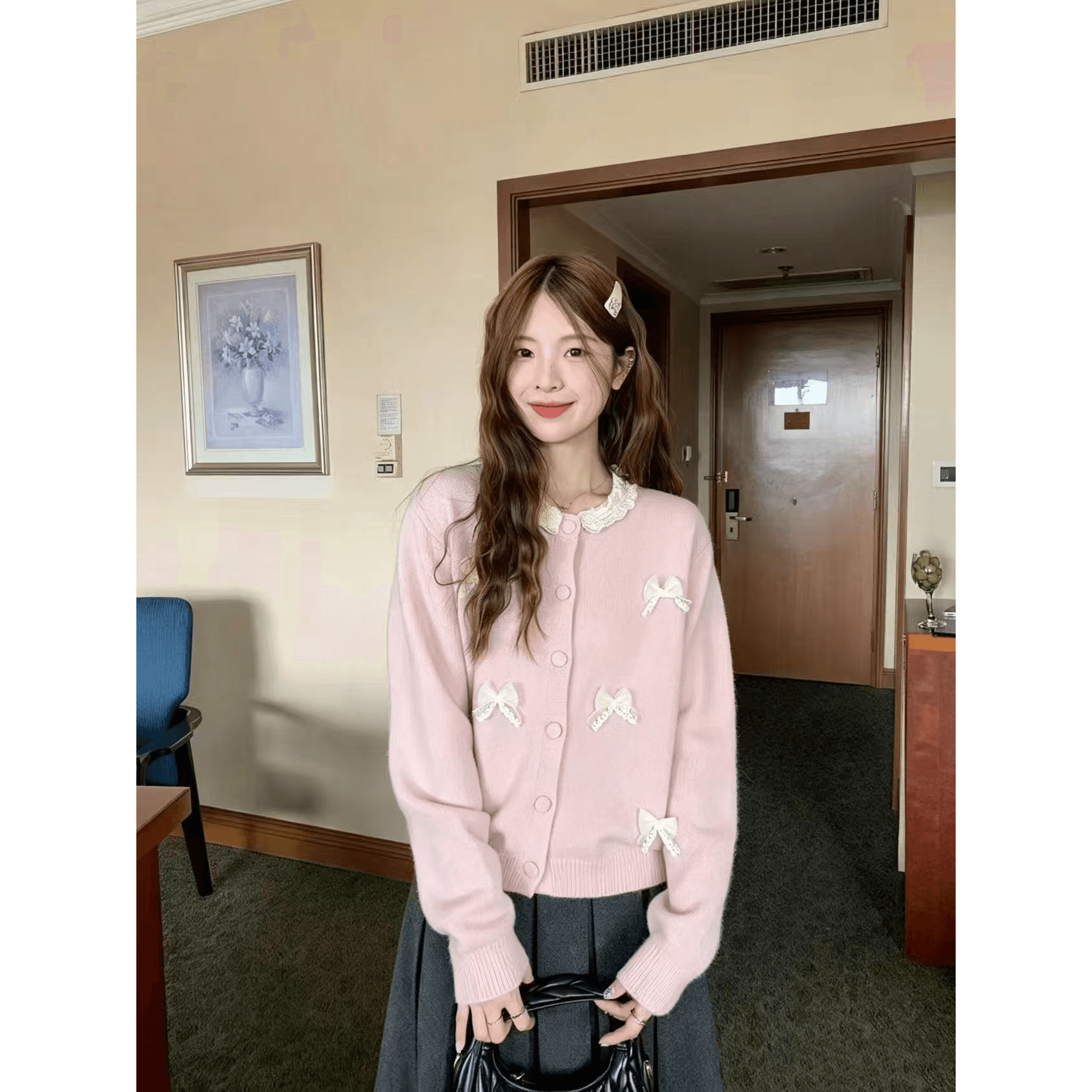 레이스 나비 매듭 스웨터 오픈 가디건 2026 새로운 달콤함 부드러운 찹쌀 부드러운 바람 연령 감소 느긋한 맨위 재고 있음 이미지 5