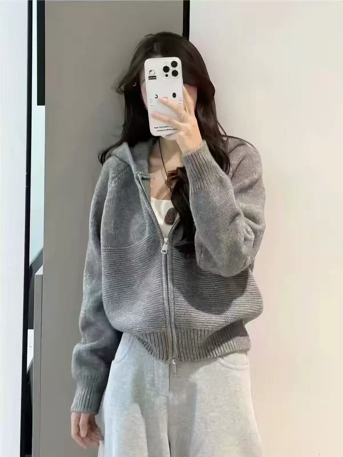 한 부서 분위기 센스 가을 겨울 착용 가져 가라. 핑크색 스웨터 외출용 여성 아름다운 지퍼 재킷 맨위 후드 니트 오픈 가디건 이미지 4
