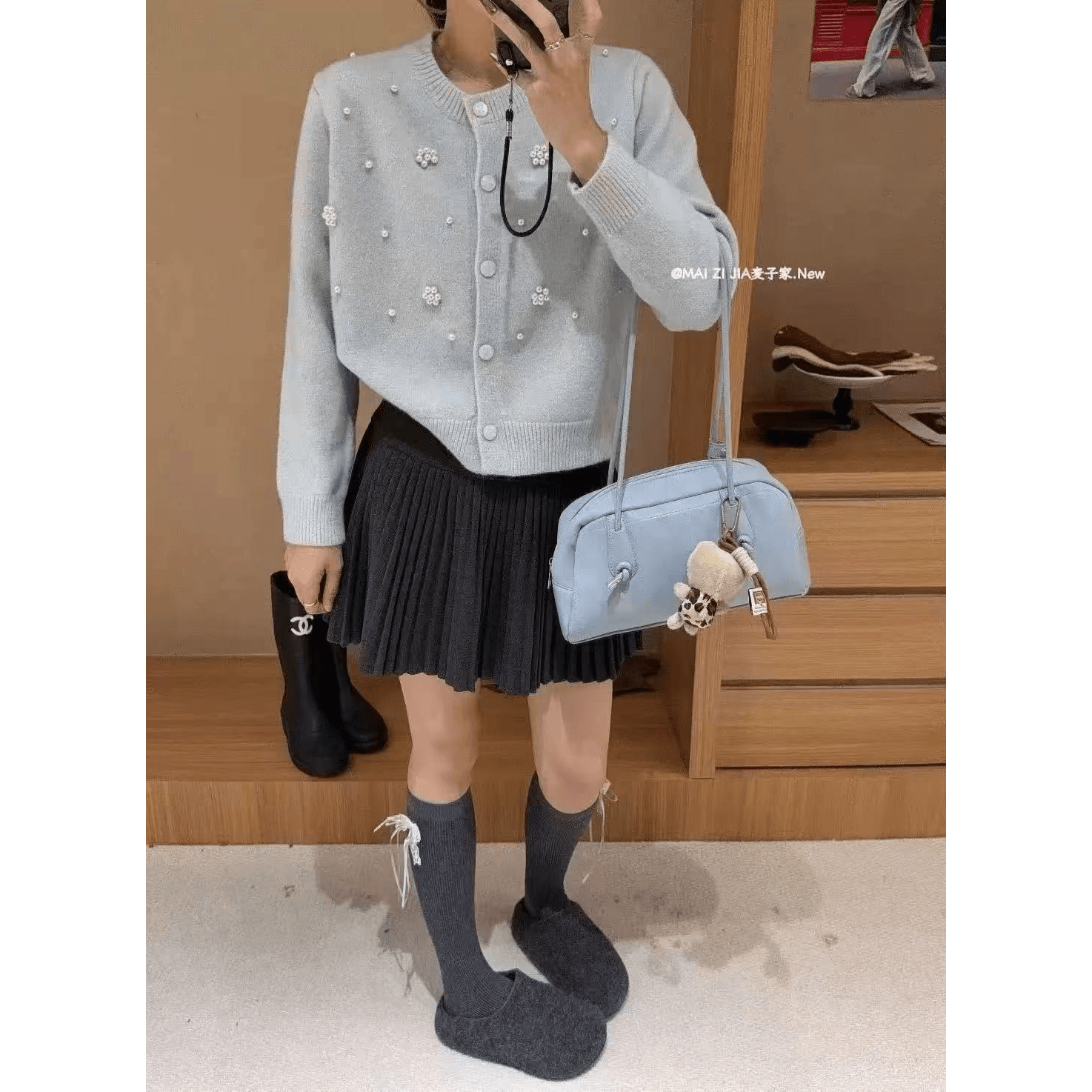 한 부서 니트 스웨터 여성 긴 소매 라운드 넥 진주 꽃 장식 달콤한 스타일 스웨터 여자 오픈 가디건 루즈핏 재고 있음 이미지 5