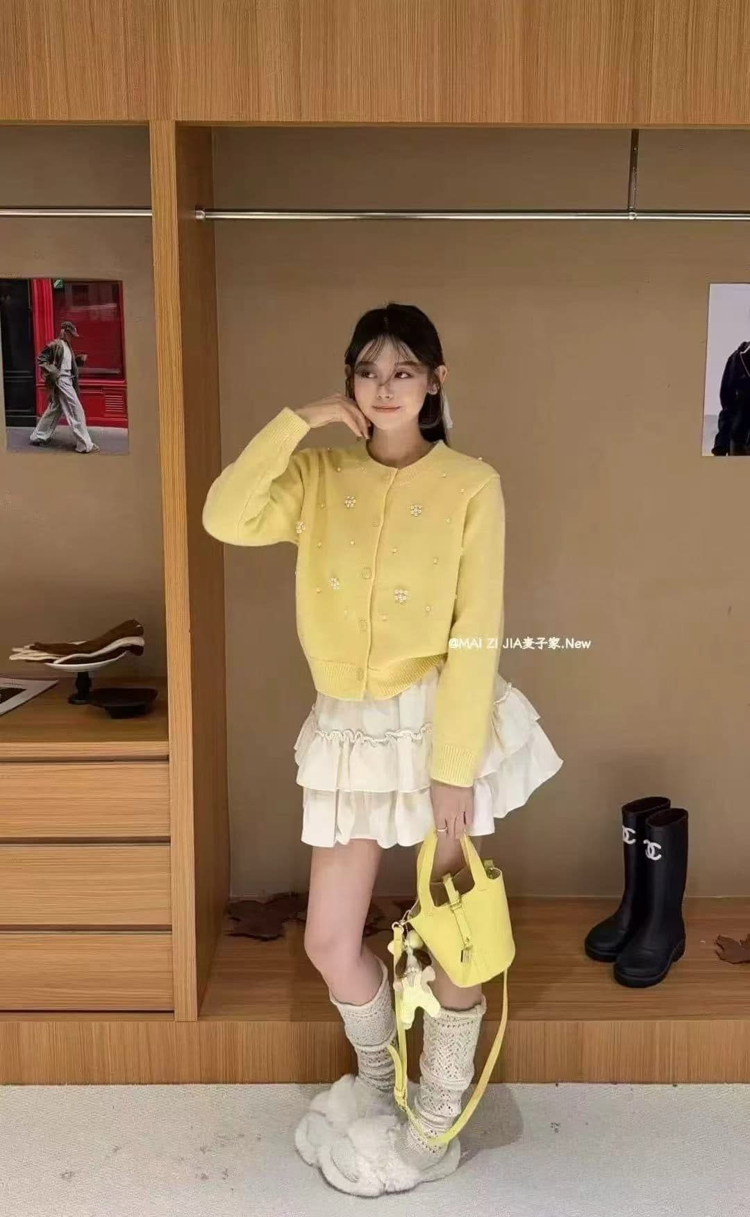 한 부서 니트 스웨터 여성 긴 소매 라운드 넥 진주 꽃 장식 달콤한 스타일 스웨터 여자 오픈 가디건 루즈핏 재고 있음 상세 이미지 4