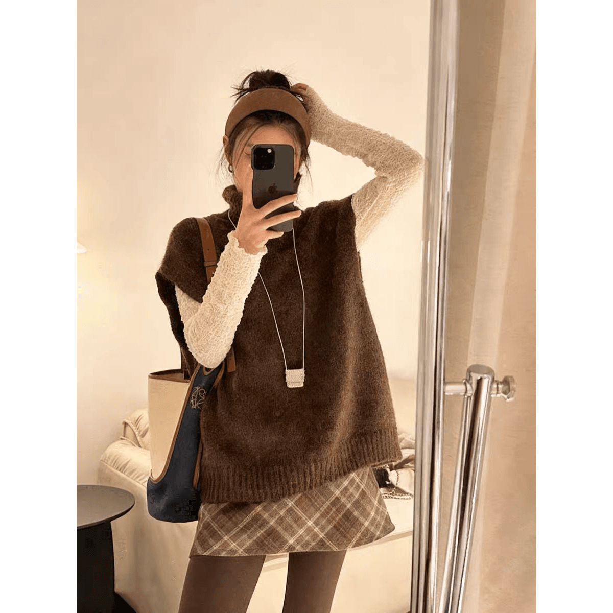 한 부서 터틀넥 조끼 스웨터 여자 느긋한 느슨함 센스 다용도 스택 착용 민소매 맨위 재고 있음 이미지 5