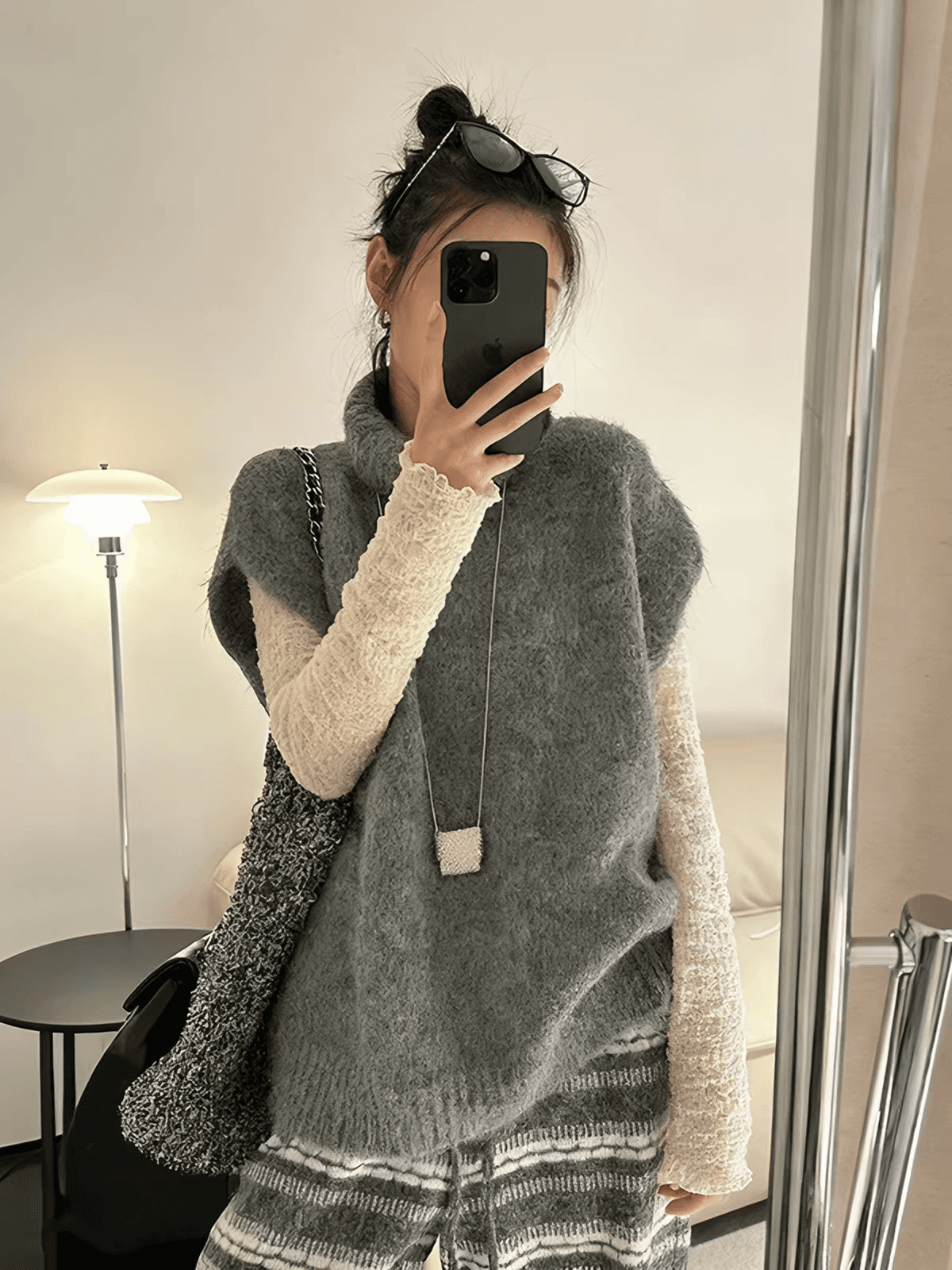 한 부서 터틀넥 조끼 스웨터 여자 느긋한 느슨함 센스 다용도 스택 착용 민소매 맨위 재고 있음 상세 이미지 1