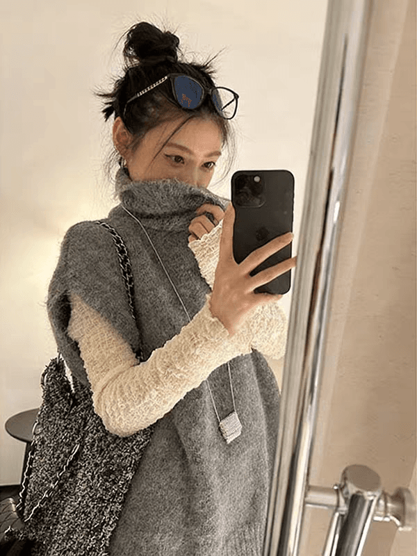 한 부서 터틀넥 조끼 스웨터 여자 느긋한 느슨함 센스 다용도 스택 착용 민소매 맨위 재고 있음 상세 이미지 2
